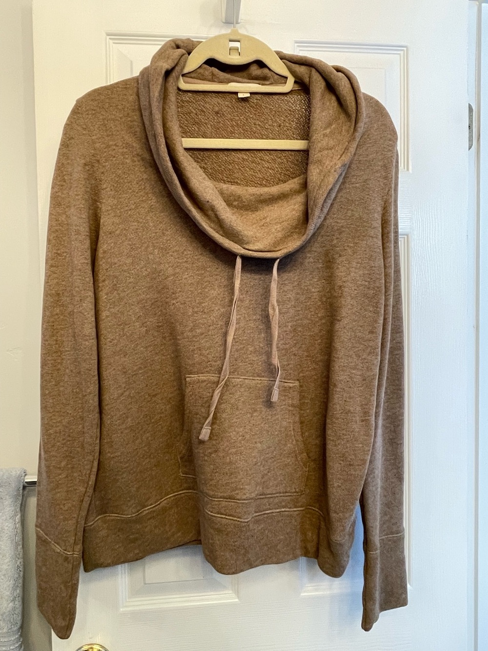 Caslon Taupe Cowl Neck Sweater with Front Pocket